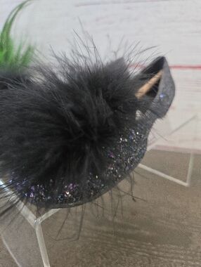 Reaction Kenneth Cole Black Glitter Flats with Feather Pom